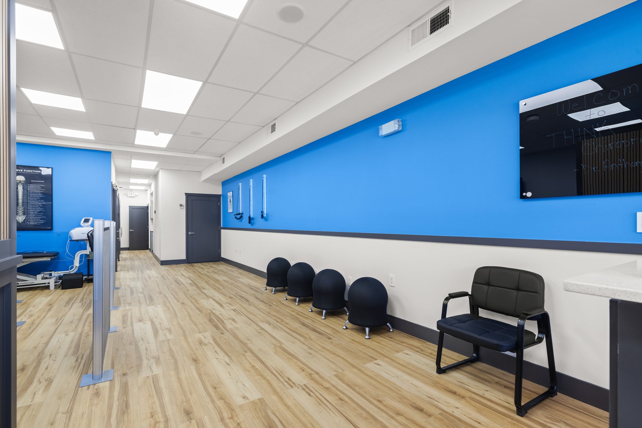 Chiropractic office with blue accent wall