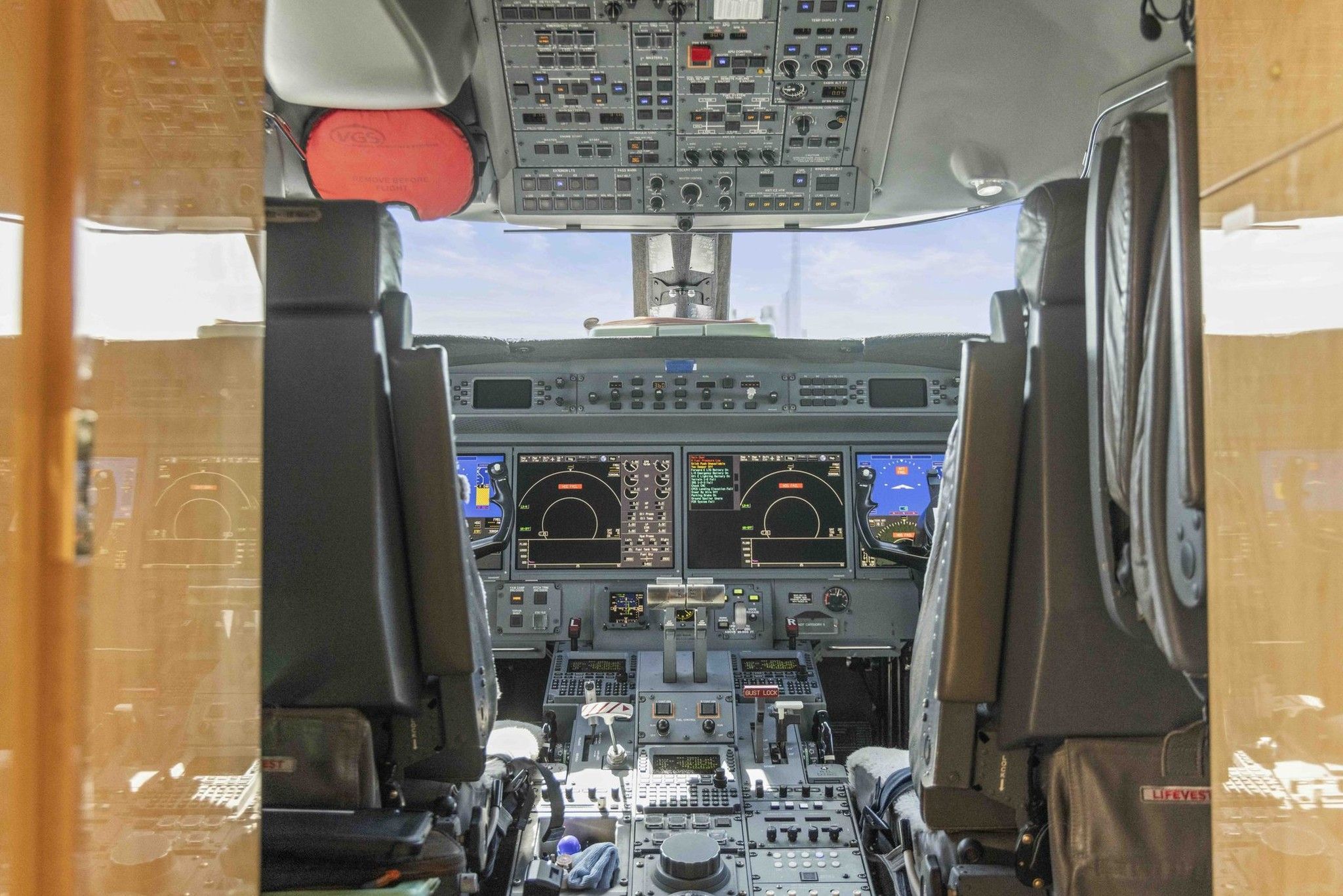 Private jet cockpit with instrument panels
