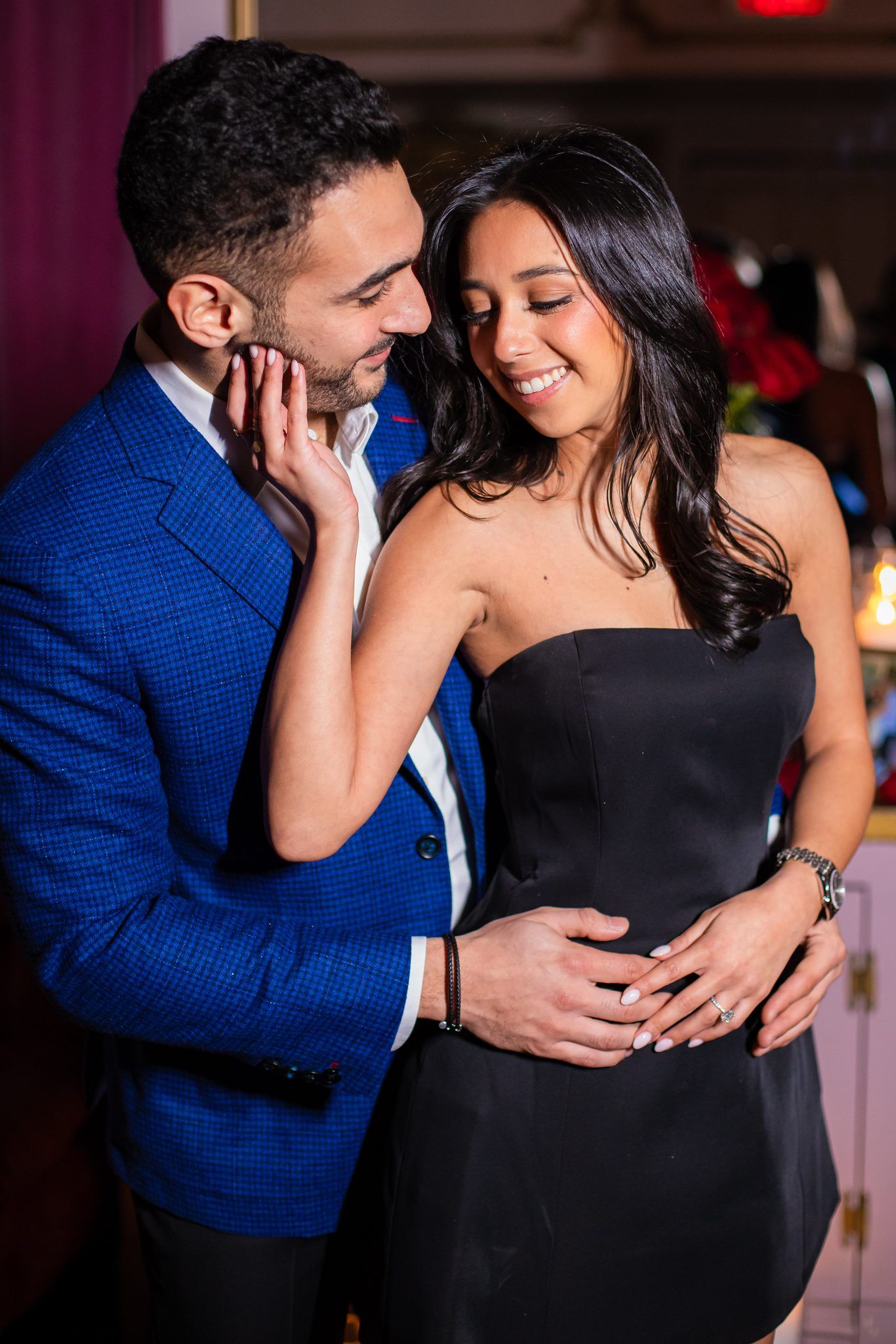 Close up of the newly engaged couple
