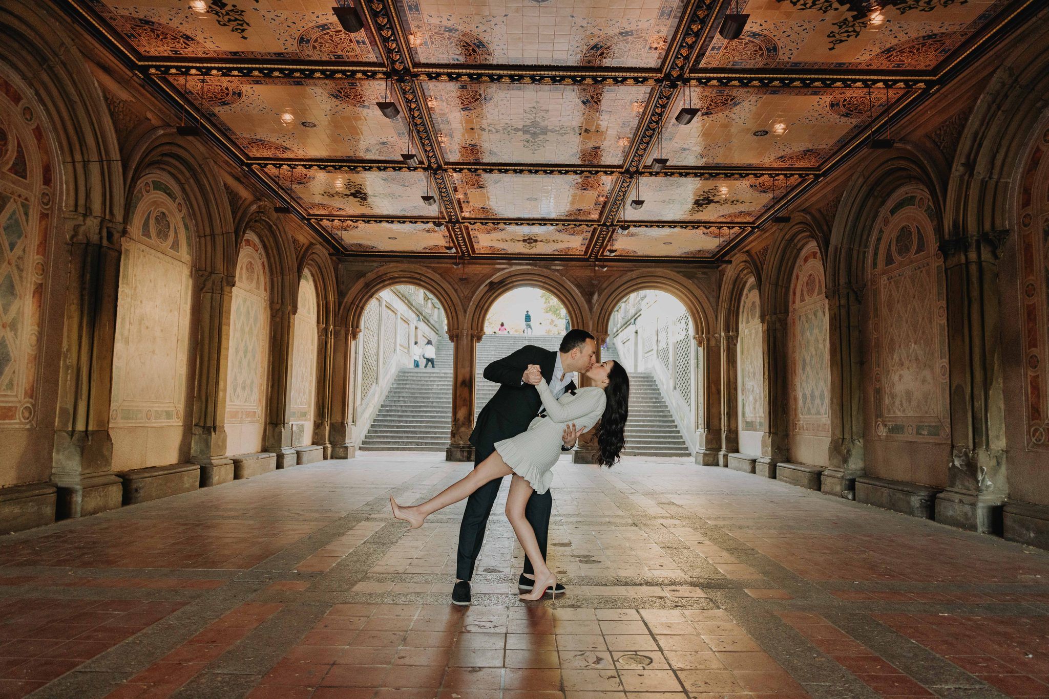 Dip kiss at Bethesda Terrace